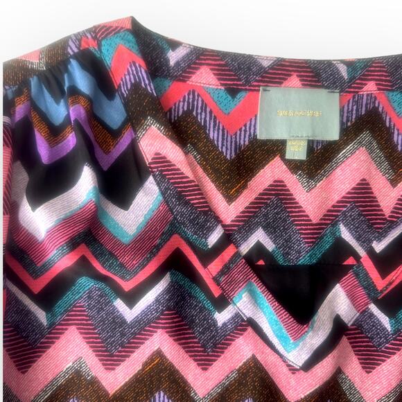 Skies Are Blue Chevron Shirt Dress L Multi Pink Purple Teal Black Zig Zag Print - Picture 3 of 11